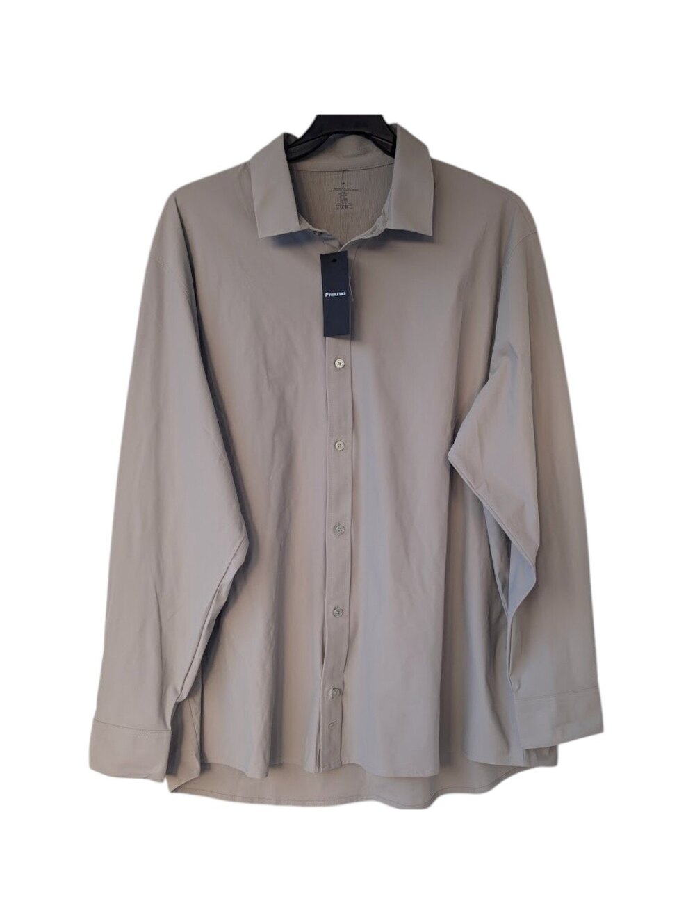 Fabletics Don Long Sleeve Button Up Shirt Men Plus 2X Khaki Beige NWT 29.5x32 BT